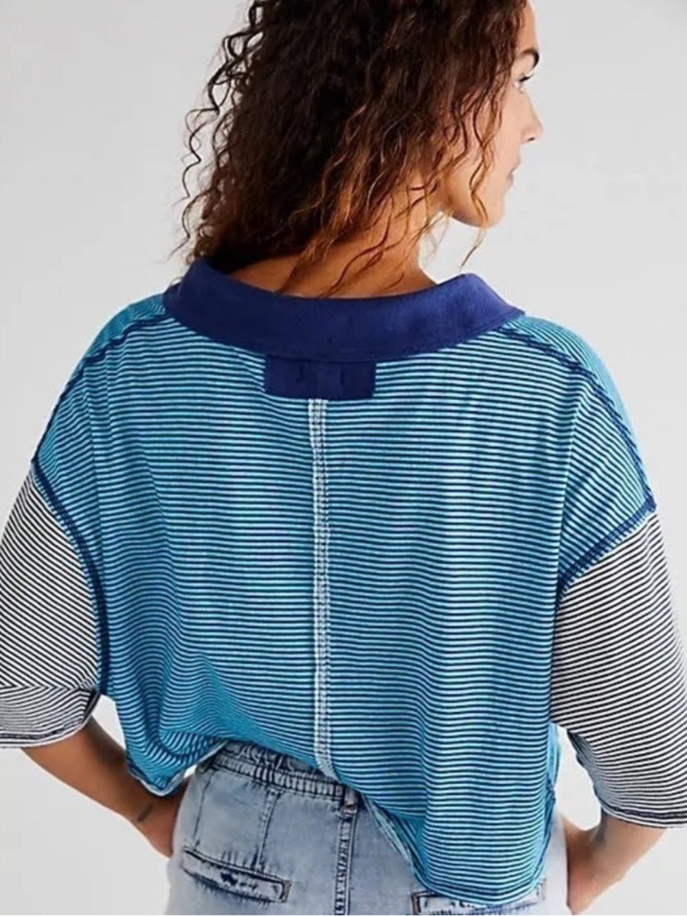 Free People ON A BOAT BOXY POLO TOP SIZE LARGE - Picture 3 of 15